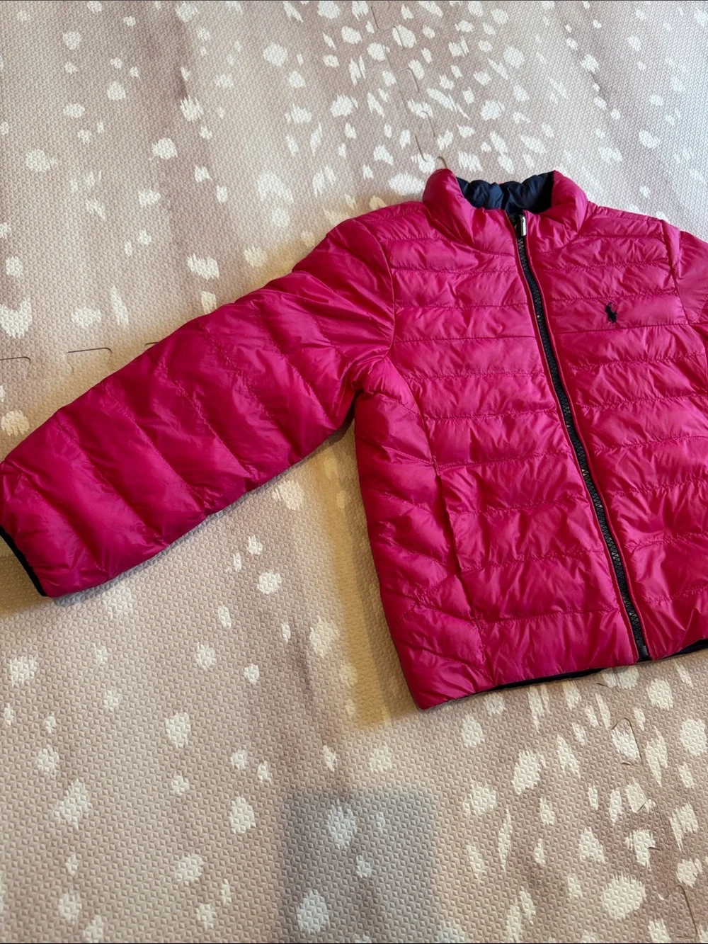 Polo Ralph Lauren Girls Reversible Puffer Jacket Pink Navy Size 5 Lightweight